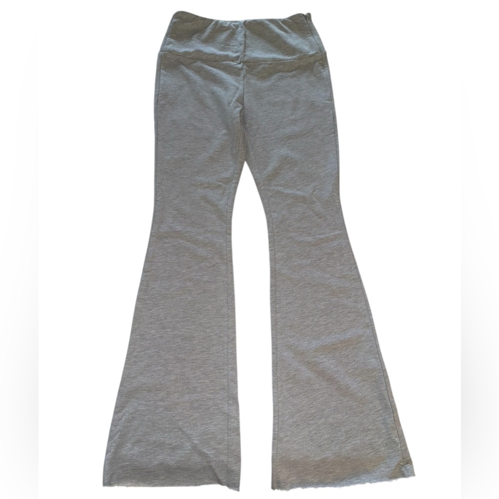NWT COMMENSE Soft Stretch Side Zip Flare Lounge Pants Frayed Hem Grey Small - Picture 2 of 9